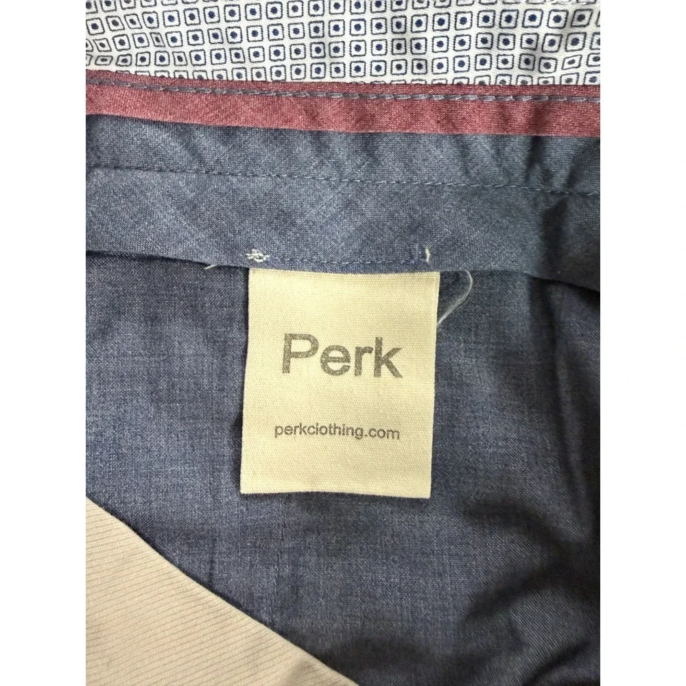Mens PERK Khaki Pants Slim Stretch Size 36x32 Brown Tan Casual Flat Front